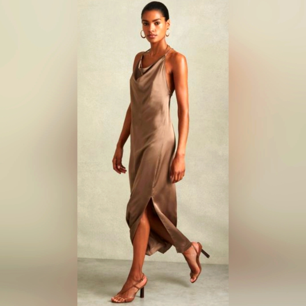 Reiss Lilah Slip  X-Back  Brown Sleeveless Dress Size US /4 NEW